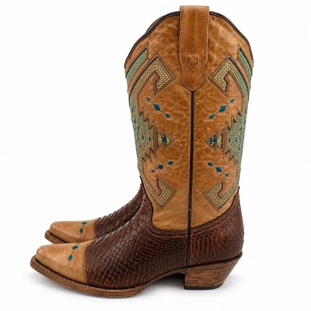 Corral Vintage Women's 10M Python Western Boots Southwestern Embroidered Leather